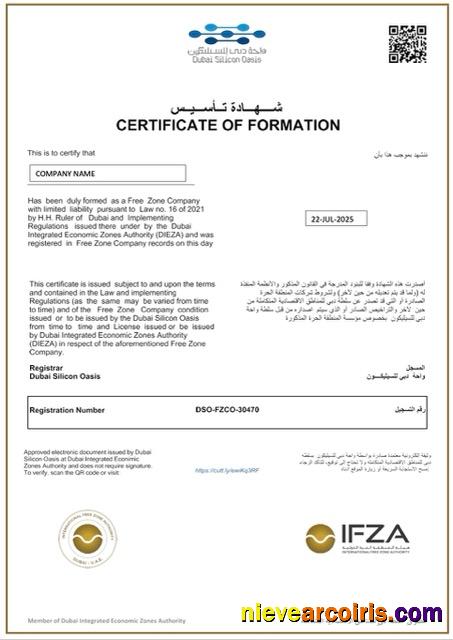 UAE certificate of formation